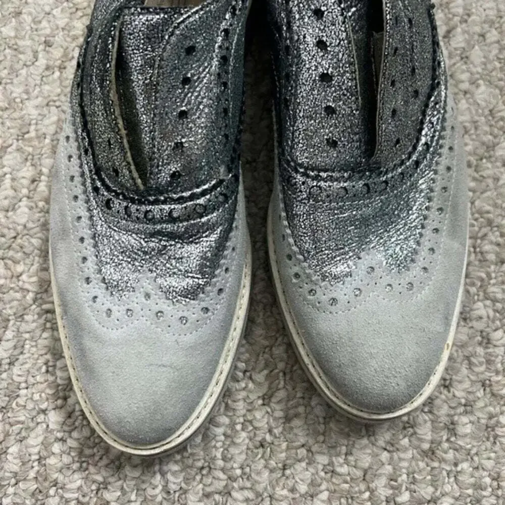 Boemos gray silver Oxford loafers slip on shoes leather  size 38